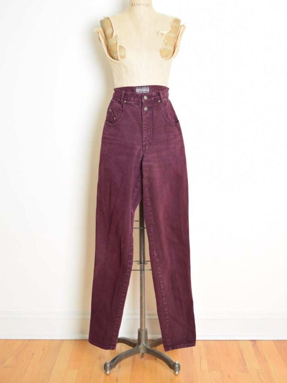 vintage 90s jeans colored denim plum high waist rise tapered leg pants XS